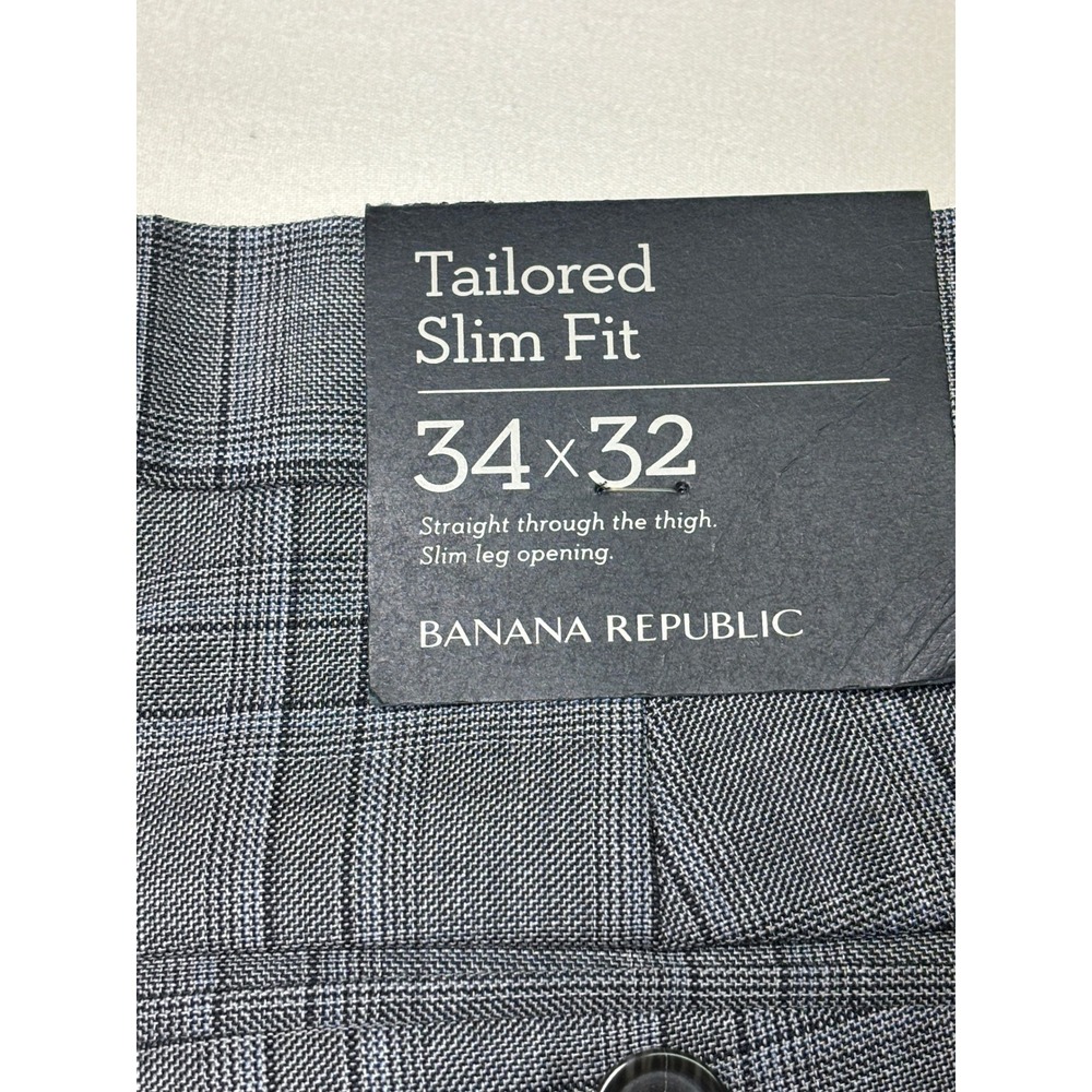 NWT Banana Republic Tailored Slim Fit Plaid‎ Wool Blend Dress Pants 34x32 Gray - Picture 10 of 15